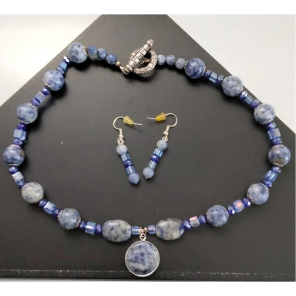 Womens  Blue Two-Tone Necklace & Ear rings Set - Picture 1 of 10